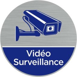 Pictogramme Vidéo Surveillance (Q0467). Autocollant souple effet alu brossé ou plaque de porte alu