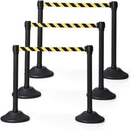 Lot de 6 Poteau de File d'Attente Noir avec Cordon Noir, Poteaux de Guidage Noirs Retractables avec