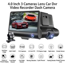 Dashcam pour voiture 3 cameras , Full HD, 1080P, double objectif, ecran LCD de 4.0 pouces, avec vue