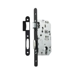 Serrure à larder D452 Bec de cane Axe 50mm bout rond finition noir avec gâche Vachette 16093000