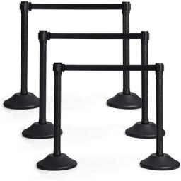 Lot de 6 Poteau de File d'Attente Noir avec Cordon Noir, Poteaux de Guidage Retractables avec