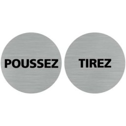 Pictogramme Tirez / Poussez - Lot de 2 (Q0439). Adhésif effet alu brossé ou plaque alu brossé 2 mm