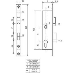 Metalux - Serrure 1 point coffre 7/46 entraxe 85 F107460100