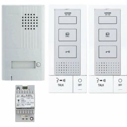 Kit portier audio 2 fils platine saillie Alu 1 bouton 1 transformateur 2 postes intercommunication