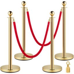 4 Poteaux de Guidage Separation deOr avec 2 Cordes en Velours Rouges 1,5 m, 4 pcs Fils deAttente de