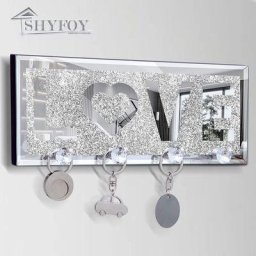 Porte Clef Mural Miroir, Porte-clés Mural Bling avec 4 Crochets en Cristal, Accroche Clef, Support