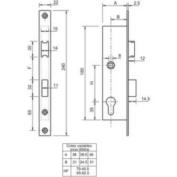 Metalux - Serrure 1 point coffre 7/39.5 entraxe 85 F107390100