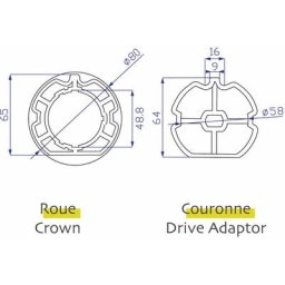Adaptations moteur Avosdim - Axe ZF - Ø80mm - pour Moteur Ø45mm