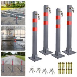 4 kit Poteau de délimitation 65cm Barrière de parking Rabattable Bollard à bétonner - Gris - Swanew