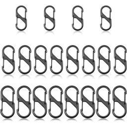 20 Pièces Noir Mini Mousqueton Porte clé Mini s Forme Mousqueton Clips Mousquetons Porte Clefs,