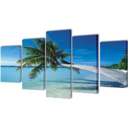 Set de toiles murales imprimées Plage avec palmier 200 x 100 cm Vidaxl n/a