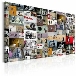 Tableau art du collage banksy - 90 x 60 cm - Multicolore