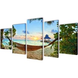 Set de toiles murales imprimées Plage avec hamac 200 x 100 cm Vidaxl n/a