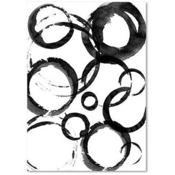 Tableau bois cercles abstraits - 70 x 100 cm - Noir, blanc