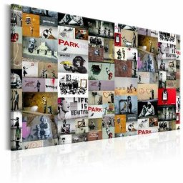 Tableau art du collage banksy - 120 x 80 cm - Multicolore