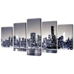 Set de toiles murales imprimées Horizon de New York monochrome vidaXL - N/A