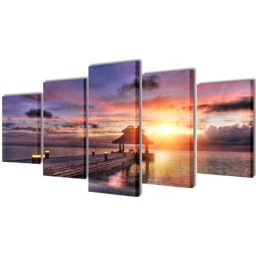 Set de toiles murales imprimées Plage avec pavillon 200 x 100 cm Vidaxl n/a