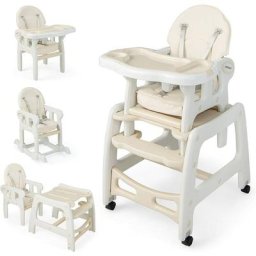 3 en 1 Chaise Haute Bébé Convertible avec Plateau Réglable, Chaise d'Alimentation Bébé avec Dossier