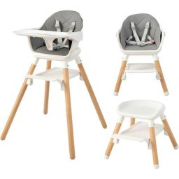 6 en 1 Chaise Haute Bébé Convertible avec Plateau Amovible, Chaise d'Alimentation en Bois Hêtre