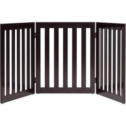 Barrière pour Chien 3 Panneaux en Bois Autoportante Charnières Métalliques à 360° Antidérapants