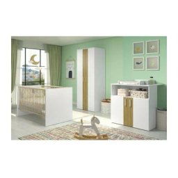 Chambre bébé Trio : Lit 70 x 140 cm + Commode a langer + Armoire 2 portes berry - Blanc et chene