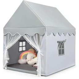 Tente de Jeu pour Enfants avec Tapis Epais et Structure en Bois Massif, Maison de Jeu avec Fenetres