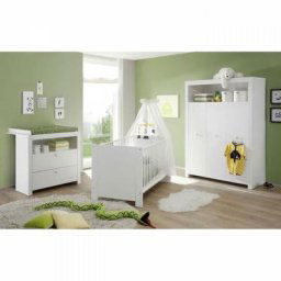 Chambre bébé Trio : Lit 70 x 140 cm + Commode a langer + Armoire olivia - Blanc Trend Team