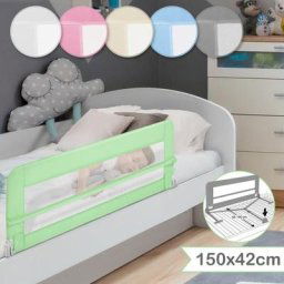 Barrière de Lit pour Enfant - Pliable, Portable, 150 x 42 cm, Cadre en Acier, en Tissu, Lavable,