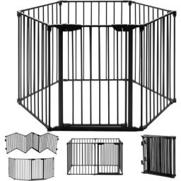6 panneaux Barrière de Sécurité enfant multi-fonction en Fer, Grille de Protection Extensible pour