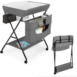 Table à Langer Pliante, avec Panier de Rangement à Côté Structure en Fer, Charge Max 10KG - Costway