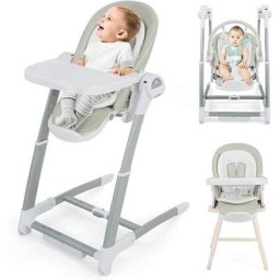 3 en 1 Chaise Haute Pliante Bébé avec 8 Hauteurs Réglables, Balancelle Bébé avec 5 Dossier