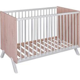 Lit bébé en bois massif style scandinave hêtre et blanc 60x120 - Bois clair