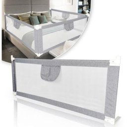 Barrière de Lit pour Enfant Barrière de Sécurité de Lit d'Enfant Polyester Gris Matériau: Tissu en