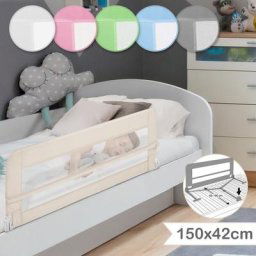 Barrière de Lit pour Enfant - Pliable, Portable, 150 x 42 cm, Cadre en Acier, en Tissu, Lavable,
