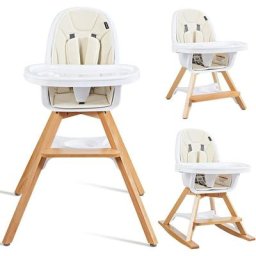 3-en-1 Chaise Haute pour Bébé/Convertible Pieds Remplaçables et Barre pour Bascule avec Plateau