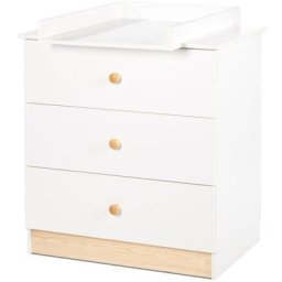 Willy Commode à langer 3 tiroirs avec plan à langer amovible Blanc / Bois - Blanc / Bois