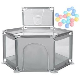 Parc bébé et compact à 6 côtés avec 10 boules Lexlife stylo de jeu solide et durable - Gris
