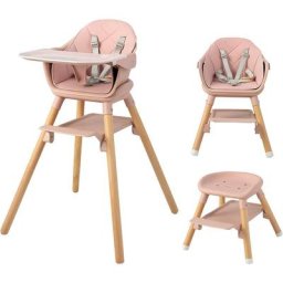 6 en 1 Chaise Haute Bébé Convertible avec Plateau Amovible, Chaise d'Alimentation en Bois Hêtre