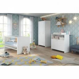 Chambre bébé Trio : Lit 70 x 140 cm + Commode a langer + Armoire niko - Blanc Trend Team
