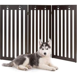 Barrière Autoportante pour Chien 3 Panneaux en Bois Charnières Métalliques à 360° sans Perçage pour
