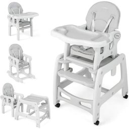 3 en 1 Chaise Haute Bébé Convertible avec Plateau Réglable, Chaise d'Alimentation Bébé avec Dossier