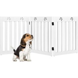 Barrière de Sécurité en Bois pour Chiens avec Charnières Flexibles à 360° et 3 Panneaux pou
