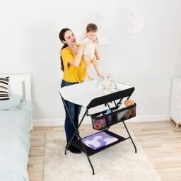 Table à Langer Pliante avec Panier de Rangement à Côté Structure en Fer Charge Max 25KG pour