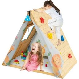 Dreamade - Cabane Enfant Exterieur en Bois Maison de Jeux Triangulaire avec Mur d'Escalade Fenêtre