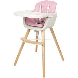 2 en 1 Chaise haute bébé en bois, chaise haute bébé réglable en hauteur, rose
