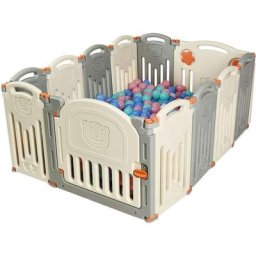 Costway - Parc Bébé en Plastique 12 Éléments, avec Panneaux d'Activité et Porte
