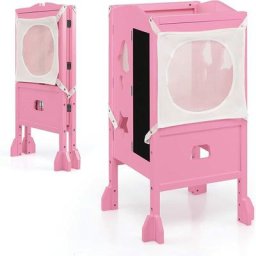 Costway - Tabouret d'apprentissage pour Enfant Pliable Hauteur Réglable sur 2 Niveaux, Filet de
