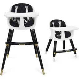 Chaise Haute pour Bébé 3 en 1, Plateau Réglable et Amovible, Convertible avec Harnais à 5 Points