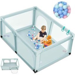 parc bébé hexagonal pliable avec balles plastiques, Bleu