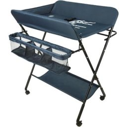 Table à Langer Pliante avec Panier de Rangement pour Nouveaux-Nés Chambre Bébé Bleu foncé